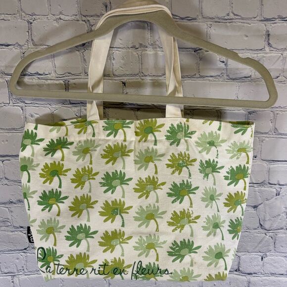 MIXX Green Daisy Lightweight Canvas Coated Garden Cottagecore Tote Bag Purse - Picture 2 of 12